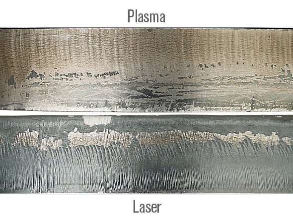 Image showing cut quality comparison between laser and plasma